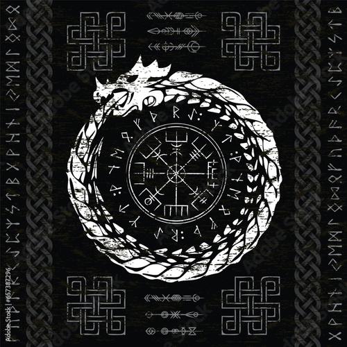 Abstract dragon viking white symbol with runes