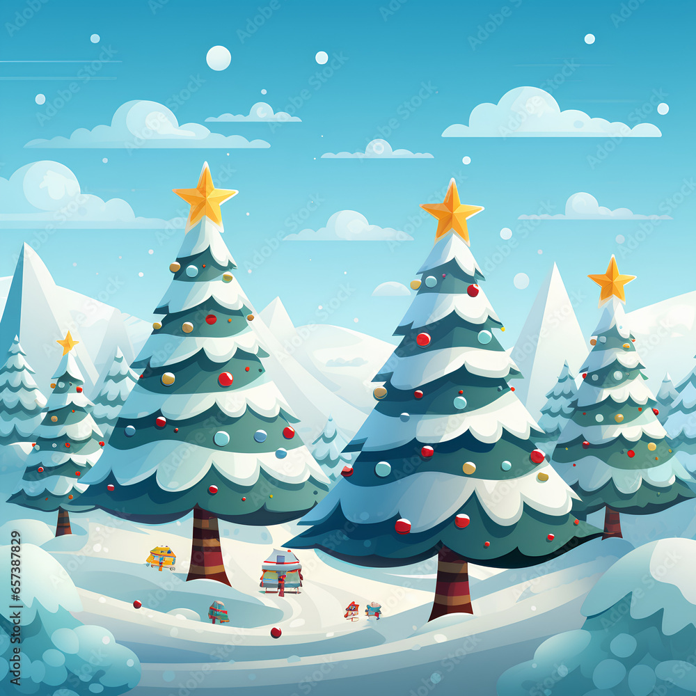 christmas tree with snow in illustrator art