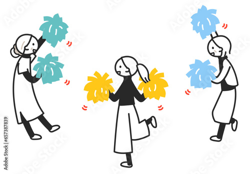 ポンポンを持って応援する様々な年齢の女性たち