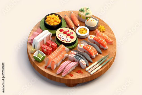 delicious japanese sushi 3d isometric style