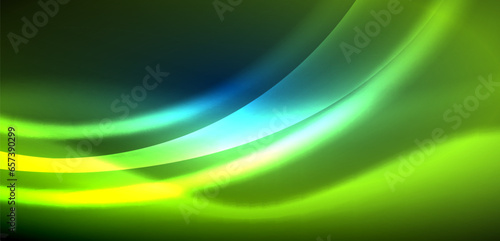 Dynamic waves in ethereal glow of neon lights. Concept merges fluidity of motion with vibrant allure of neon, crafting entrancing backdrop that embodies both vitality and futuristic sophistication
