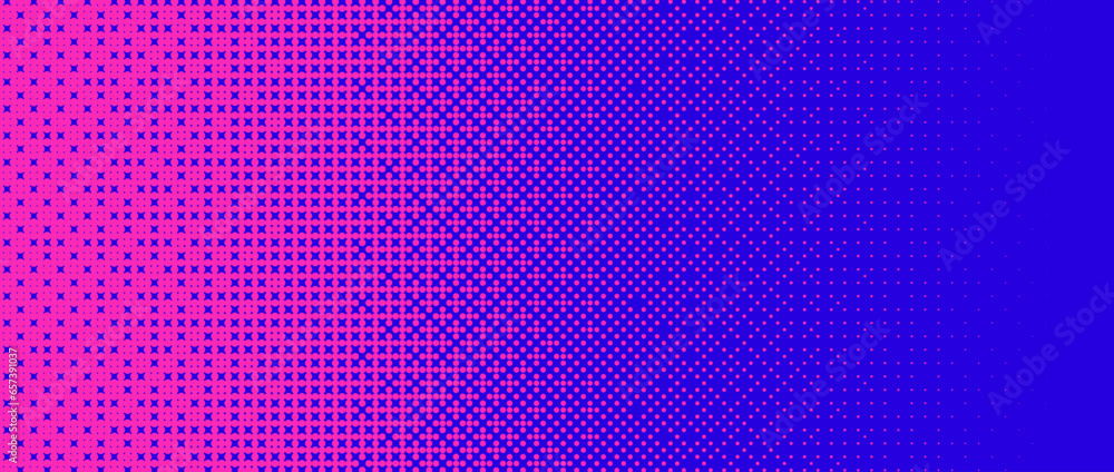 Pixelated bitmap gradient texture. Blue and pink dither pattern background. Abstract glitchy pattern. 8 bit video game screen wallpaper. Wide pixel art retro illustration. Vector backdrop - obrazy, fototapety, plakaty 