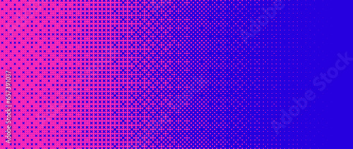 Pixelated bitmap gradient texture. Blue and pink dither pattern background. Abstract glitchy pattern. 8 bit video game screen wallpaper. Wide pixel art retro illustration. Vector backdrop