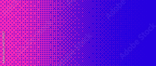 Pixelated bitmap gradient texture. Blue and pink dither pattern background. Abstract glitchy pattern. 8 bit video game screen wallpaper. Wide pixel art retro illustration. Vector backdrop