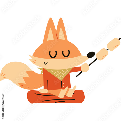 A fox in autumn roasting marshmallows