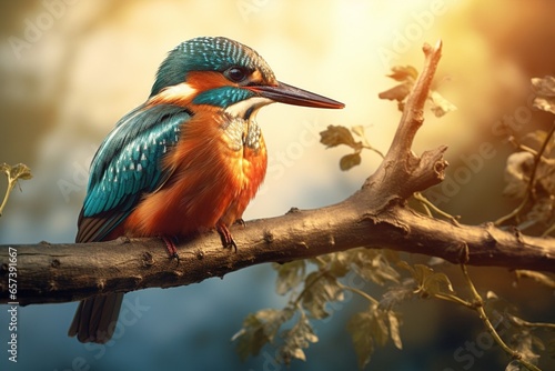 Generative AI : kingfisher sitting on a tree branch © The Little Hut