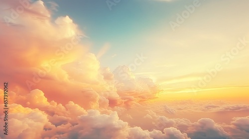 Generative AI : Colorful sky background with soft light. Dramatic background of the sky, at the end of the day, in dark tones and in the middle a cloud in yellow tones. Good for wallpaper. Space to wr photo