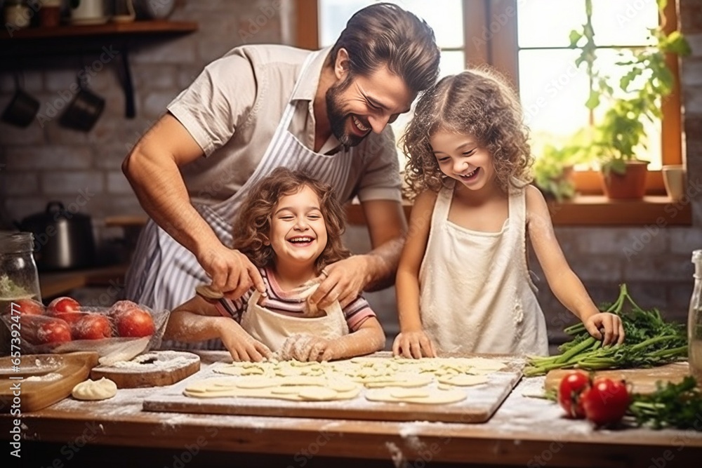 Generative AI : Kids doing homework at kitchen table with mum, close up Generative AI : Kids doing homework at kitchen table with mum, close up