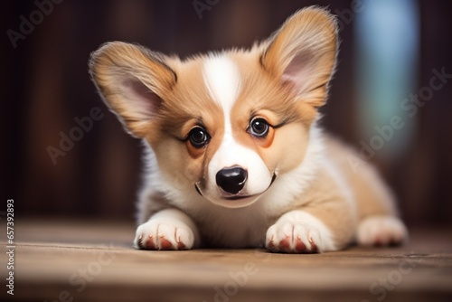 Generative AI : little cute corgi fluffy puppy close up portrait
