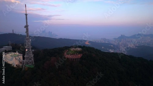 Drone Shot of Hwangryeong Mountain Landscape in Busan, South Korea photo