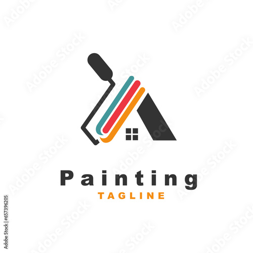 Home logo with color painting style and business card design template Premium Vector