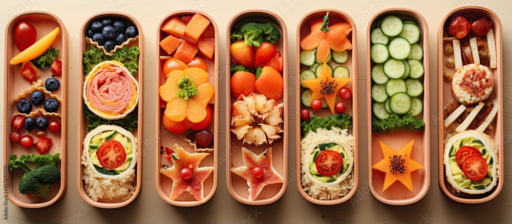 School lunch boxes designed to boost children s appetite With copyspace for text School lunch boxes designed to boost children s appetite With copyspace for text