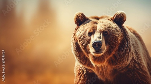 Close-up of amazing male brown bear with textured background and space for text, background image, AI generated
