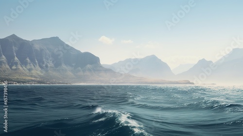 sea view in the middle of the sea, isolated against the background of the African mountains photo