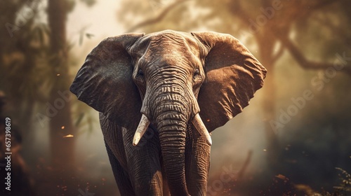 Close-up of an amazing elephant with textured background and space for text, background image, AI generated