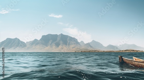 sea view in the middle of the sea, isolated against the background of the African mountains © nomesart