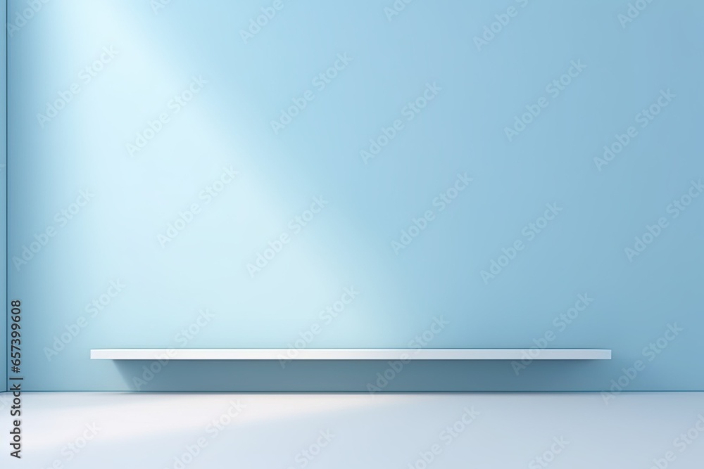 Neat and sophisticated light blue abstract visual, perfect for product presentations, with incident sunlight from the window creating a soothing ambiance on the wall and floor Neat and sophisticated light blue abstract visual, perfect for product presentations, with incident sunlight from the window creating a soothing ambiance on the wall and floor