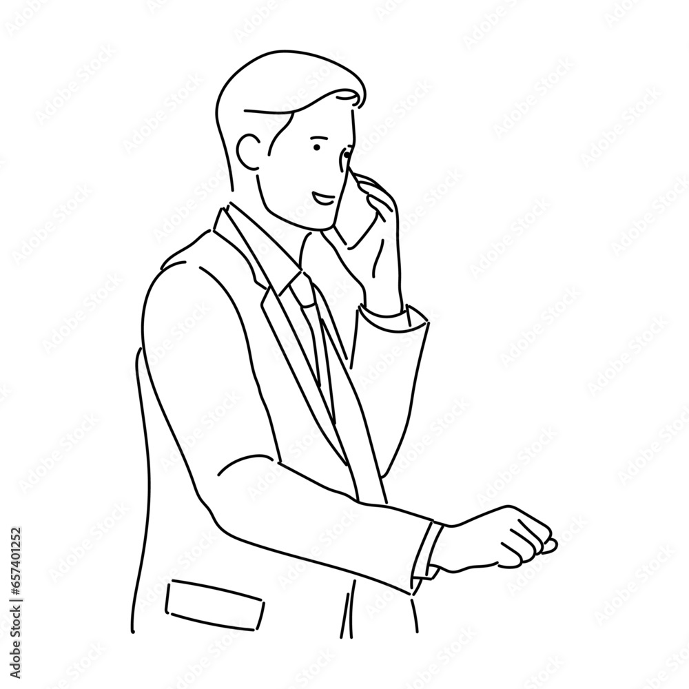 businessman or man with a suit calling on a phone line art vector illustration businessman or man with a suit calling on a phone line art vector illustration