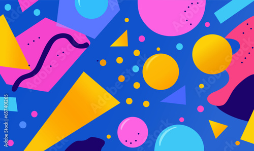 Colourful background from shapes. 80's - 90's years design style. Trendy. Vector illustration