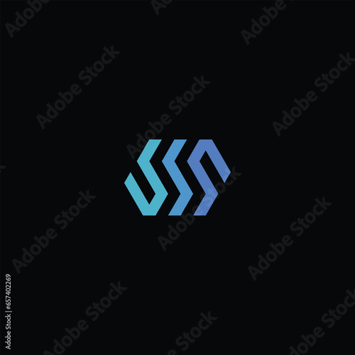 S logo monogram mockup, isometric geometric shape linked letters SSS emblem wedding card initial, black and white thin line offset