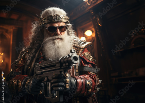 Steampunk Santa protects the Christmas spirit. Better be nice kids!