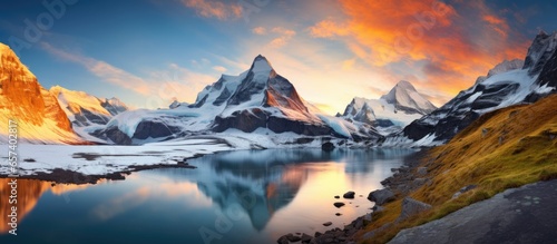 Breathtaking view of famous Swiss alps including Eiger Jungfrau and Faulhorn above Bachalpsee lake in Grindelwald valley