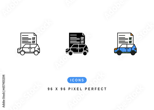 Car Review Icon. Inspection Quality Check Symbol Stock Illustration. Vector Line Icons For UI Web Design And Presentation
