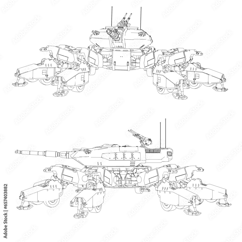 Spider Tank Vector Graphics - Futuristic Robotic Warfare Illustrations