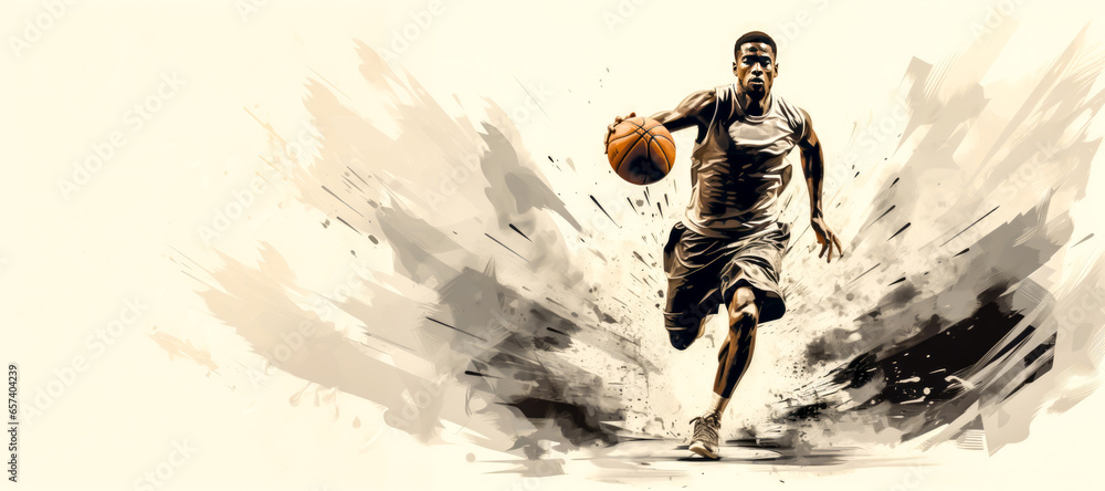 grayscale minimalist storyboard animatic style of a basketball player, sports illustrations - obrazy, fototapety, plakaty 