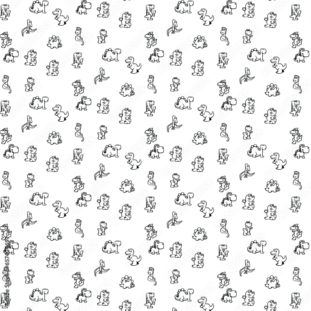 Hand drawn dinosaurs, pink heard shape.Seamless pattern. Cute dino design elements. Prints vintage design for t-shirts or any fabric. Vector illustration.