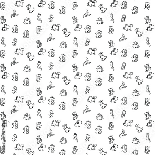 Hand drawn dinosaurs  pink heard shape.Seamless pattern. Cute dino design elements. Prints vintage design for t-shirts or any fabric. Vector illustration.