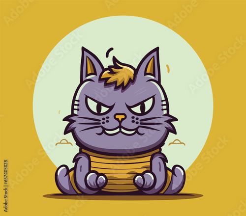 The Deviously Cunning Feline: Vector Graphics Mascot Character Illustration of an Evil Cat in a Sinister Seated Pose, Rendered in Flat Graphics