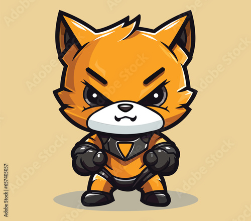 The Battle-Ready Brawler Vector Illustration Mascot of an Angry Kitten in Fighter Costume, Sporting an Intense Game Face