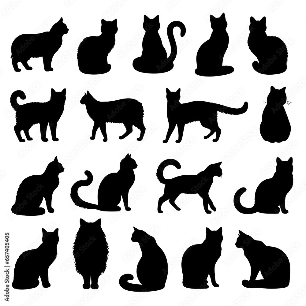 set of cats silhouettes set of cats silhouettes
