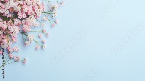 Delicate Pink Waxflowers on Pastel Blue: Romantic Floral Frame with Copyspace