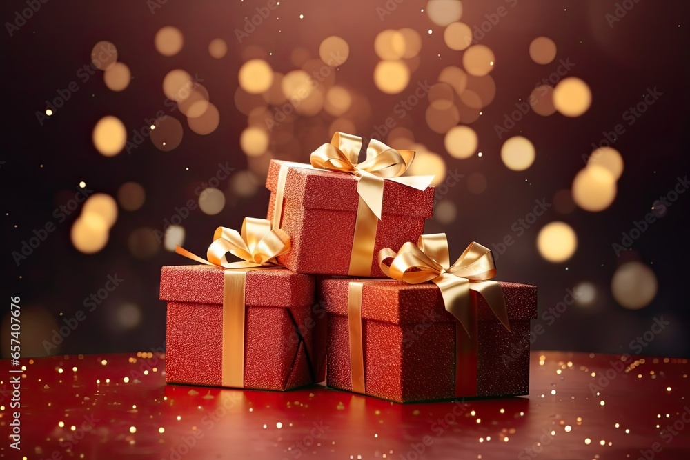a red gift box with a gold ribbon and a bow. christmas gift boxes in red with gold ribbons a red gift box with a gold ribbon and a bow. christmas gift boxes in red with gold ribbons