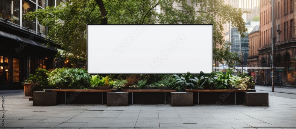 Large blank banner for displaying information outside of hotel or restaurant entrance With copyspace for text