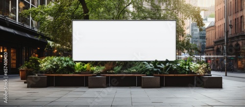 Obraz na płótnie Large blank banner for displaying information outside of hotel or restaurant entrance With copyspace for text w salonie