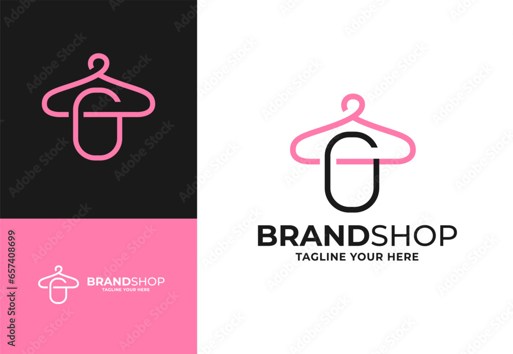 Clothes hanger for G initial logo vector, Minimalist boutique logo design illustration. Initial capital letter G elegant hanger icon Clothes hanger for G initial logo vector, Minimalist boutique logo design illustration. Initial capital letter G elegant hanger icon