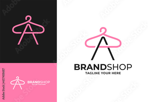 Clothes hanger for A initial logo vector, Minimalist boutique logo design illustration. Initial capital letter A elegant hanger icon