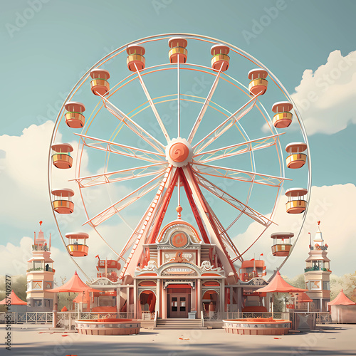 Dreamy, fairytale-style Ferris wheel,Wes Anderson-style