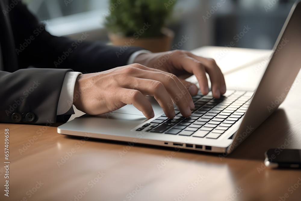 Businessman hand using laptop computer in office Businessman hand using laptop computer in office