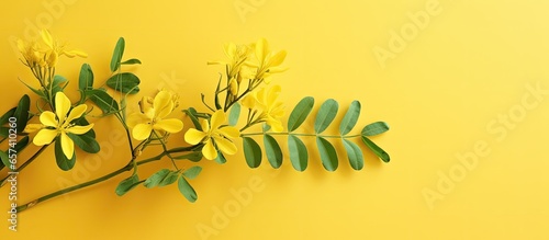 Senna leaflets derived from Cassia senna L are commonly used for occasional constipation isolated pastel background Copy space photo
