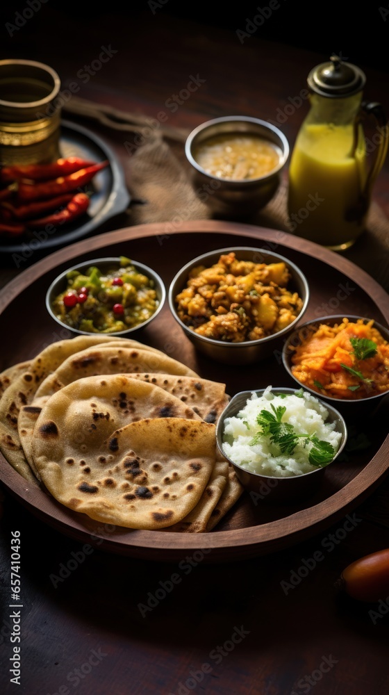 Indian cuisine on a wooden table.