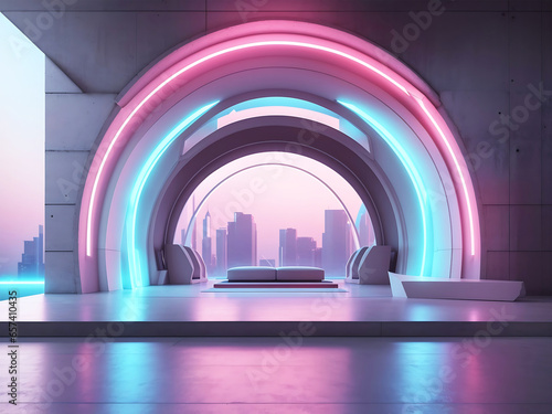 Neon corridor. Vector illustration of a neon scene. Neon background.