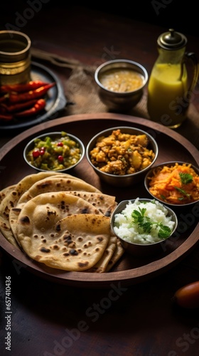 Indian cuisine on a wooden table.
