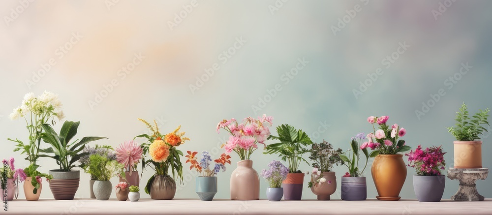 potted plants isolated pastel background Copy space