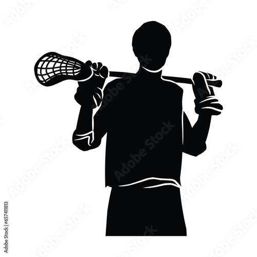 hand drawn silhouette of a lacrosse player. graphic assets in the form of shadows of lacrosse players that can be used for background designs