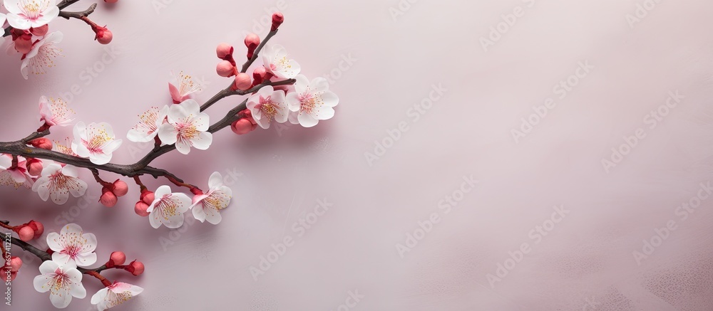 Obraz premium Plum flowers on isolated pastel background Copy space are perfect for Chinese New Year