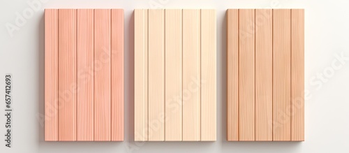 Three isolated wooden slats on a isolated pastel background Copy space with clipping path for design or work